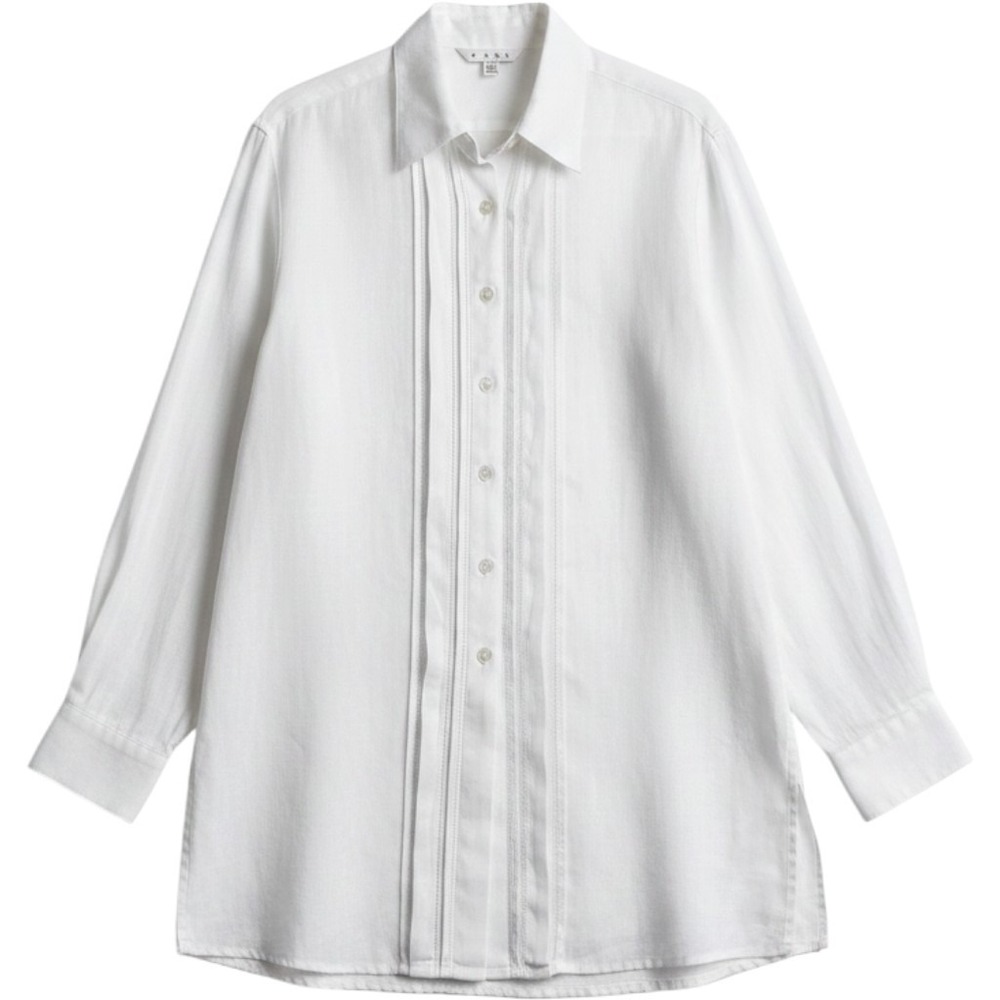 CAbi Blouse Womens Medium White Linen Collared Button Long Sleeve Tunic Top